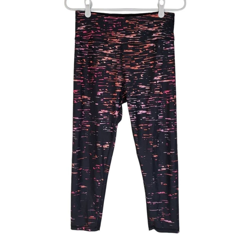 RBX High Rise Abstract Print Cropped Pull-on Athletic Leggings Black Pink Medium